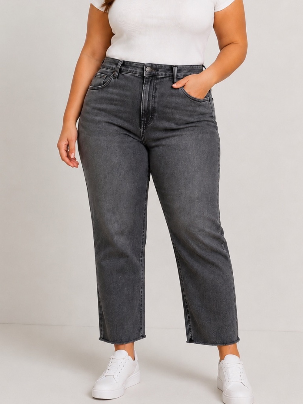Universal Thread High Rise Straight Jeans 18/34R Washed Gray Raw Hem Ankle Crop